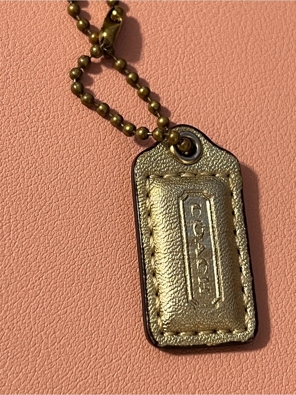 Coach Gold Metallic Leather Mini Hangtag Keychain 1.5” X 3/4”